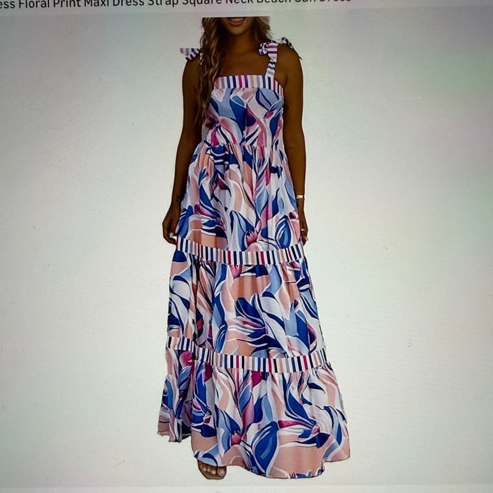 Floral Print Maxi Dress - Pink and Blue
